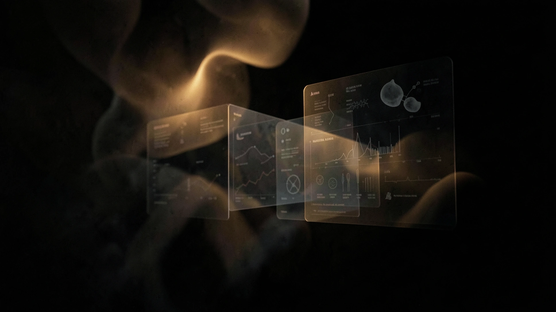 Abstract luminous medical data panels for a healthcare AI platform